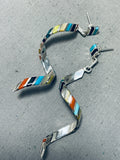 Extraordinary Native American Zuni Turquoise Inlay Sterling Silver Earrings-Nativo Arts
