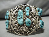 One Of Best Vintage Native American Navajo Turquoise Garden Of Leaves Sterling Silver Bracelet-Nativo Arts