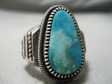 Detailed And Heavy!! Vintage Native American Navajo Turquoise Sterling Silver Flank Ring-Nativo Arts
