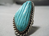 Hand Carved Huge Vintage Navajo Turquoise Sterling Silver Native American Ring-Nativo Arts