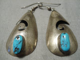Huge Vintage Native American Navajo Blue Turquoise Sterling Silver Swirl Earrings Old-Nativo Arts