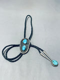 Incredible Vintage Native American Navajo Blue Gem Turquoise Sterling Silver Bolo Tie-Nativo Arts