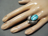 Incredible Vintage Native American Navajo Leaf Sleeping Beauty Turquoise Sterling Silver Ring-Nativo Arts