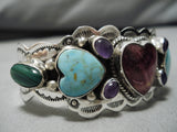 Museum Quality Vintage Native American Navajo Heart Amethyst Sterling Silver Turquoise Bracelet-Nativo Arts