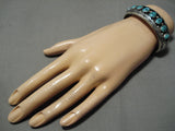 Striking Vintage Native American Navajo Old Kingman Turquoise Sterling Silver Dual Bead Bracelet-Nativo Arts