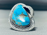 Old Deposit Kingman Turquoise Vintage Native American Navajo Sterling Silver Ring-Nativo Arts