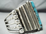 Bulky Native American Navajo Squared Turquoise Rick Martinez Sterling Silver Bracelet-Nativo Arts