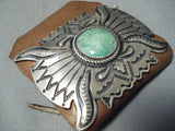 Awesome Vintage Native American Navajo Green Spiderweb Turquoise Sterling Silver Bowguard-Nativo Arts