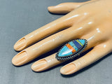 Sensational Vintage Native American Navajo Turquoise Gaspeite Sterling Silver Ring-Nativo Arts