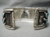 Huge Vintage Native American Navajo Old Blue Turquoise Sterling Silver Wave Bracelet Old-Nativo Arts