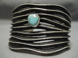 Important Aaron Anderson Vintage Native American Navajo Sterling Silver Turquoise Wave Bracelet-Nativo Arts