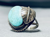 Bird Eye Spiderweb Turquoise Vintage Native American Navajo Sterling Silver Leaf Ring Old-Nativo Arts