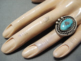 Terrific Vintage Native American Navajo Old Kingman Turquoise Sterling Silver Ring Old-Nativo Arts