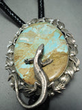 Native American 218 Gram Gecko Royston Turquoise Sterling Silver Lizard Bolo Tie-Nativo Arts