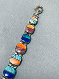 Extremely Detailed Vintage Native American Navajo Turquoise Sterling Silver Link Bracelet-Nativo Arts