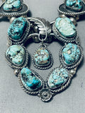 191 Gram Vintage Native American Navajo Turquoise Sterling Silver Squash Blossom Necklace-Nativo Arts