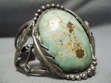 Huge Vintage Native American Navajo Carico Lake Turquoise Sterling Silver Leaf Bracelet Old-Nativo Arts