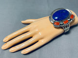 One Of The Biggest Most Unique Native American Navajo Lapis Coral Sterling Silver Bracelet-Nativo Arts