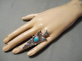 One Of The Biggest Vintage Native American Navajo Arrowhead Turquoise Sterling Silver Ring-Nativo Arts