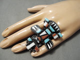 Huge Huge Native American Navajo Turquoise Sterling Silver Coral Kachina Ring!-Nativo Arts