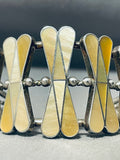 Native American One Of Most Unique Vintage Navajo Yellow Shell Inlay Sterling Silver Bracelet-Nativo Arts