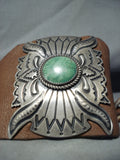 Awesome Vintage Native American Navajo Green Spiderweb Turquoise Sterling Silver Bowguard-Nativo Arts