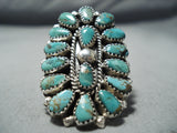 Extraordinary Native American Navajo Green Turquoise Cluster Sterling Silver Ring-Nativo Arts