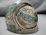 Rotating Medallion Vintage Native American Navajo Wide Sterling Silver Turquoise Bracelet-Nativo Arts