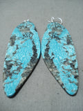 Native American One Of The Largest Slab Turquoise Santo Domingo Sterling Silver Earrings-Nativo Arts
