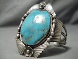 Towering Museum Vintage Native American Navajo Domed Turquoise Sterling Silver Leaf Bracelet-Nativo Arts