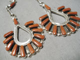 Exquisite Zuni Coral Sterling Silver Earrings Native American-Nativo Arts