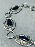 Signed Vintage Native American Navajo Black Onyx Sterling Silver Link Bracelet-Nativo Arts