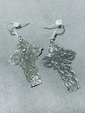 Detailed Native American Navajo Sterling Silver Cross Earrings-Nativo Arts