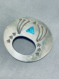 Exceptional Vintage Native American Navajo Blue Diamond Turquoise Sterling Silver Pin-Nativo Arts