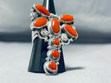 One Of The Best Ever Native American Navajo Coral Sterling Silver Dragonfly Ring-Nativo Arts