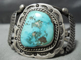 Hefty Thick Vintage Native American Navajo Turquoise Leaf Flank Sterling Silver Bracelet Old-Nativo Arts