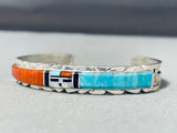 Don Dewa Native American Zuni Coral Turquoise Sterling Silver Sunface Bracelet-Nativo Arts