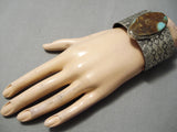 Huge Native American Navajo Royston Turquoise Sterling Silver Stamped Bracelet Cuff-Nativo Arts