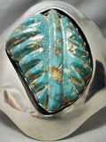 Best Vintage Native American Navajo Hand Carved Leaf Turquoise Sterling Silver Bracelet Old-Nativo Arts