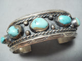 Heavy Heavy Vintage Native American Navajo Blue Gem Turquoise Sterling Silver Bracelet-Nativo Arts