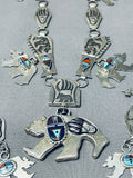 One Of The Best Inlay Vintage Native American Navajo Turquoise Sterling Silver Necklace Set-Nativo Arts