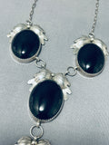 Impressive Vintage Native American Navajo Jet Sterling Silver Necklace And Earring Set-Nativo Arts