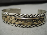Intricate!! Vintage Native American Navajo Mark Yazzie Real Gold Sterling Silver Pueblo Bracelet-Nativo Arts