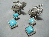 Amazing Native American Navajo Sleeping Beauty Turquoise Sterling Silver Kachina Earrings-Nativo Arts