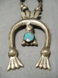 Superior Vintage Native American Navajo Torpedo Sterling Silver Turquoise Necklace Old-Nativo Arts