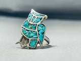 Charming Vintage Native American Zuni Turquoise Sterling Silver Owl Ring-Nativo Arts
