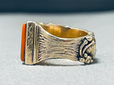 Native American Lander Blue Turquoise Vintage 14k Gold Richard Tsosie Inlay Turquoise Ring-Nativo Arts