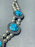 Signed Vintage Native American Navajo Sleeping Beauty Turquoise Sterling Silver Necklace-Nativo Arts