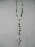 Rare Native American Navajo Green Turquoise Sterling Silver Rosary Chirstian Necklace-Nativo Arts