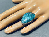 Magnificent J. Tsosie Signed Native American Navajo Kingman Turquoise Sterling Silver Ring-Nativo Arts